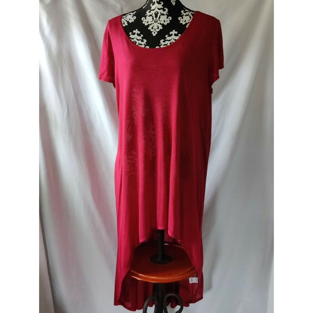 Try This Long Hi-Low Maxi Dress Scoop Neck 100% Rayon Slub Red‎ Size 3X